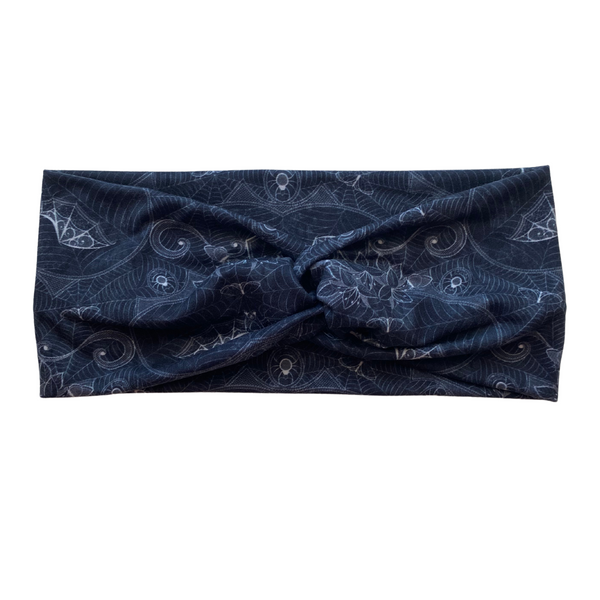 Gothic Lace Bats on Black Matte Faux Knot Headband