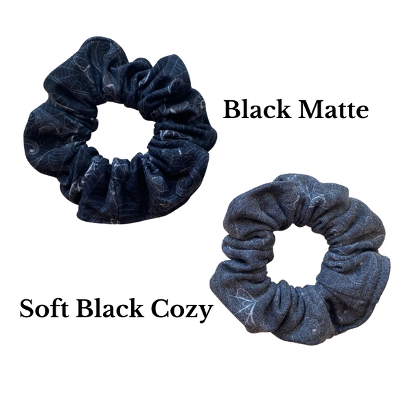 Subtle Gothic Lacy Bats on Soft Black Cozy Scrunchie