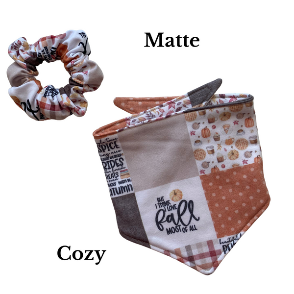 " I Love Fall Most of All" Faux Quilt Matte Scrunchie