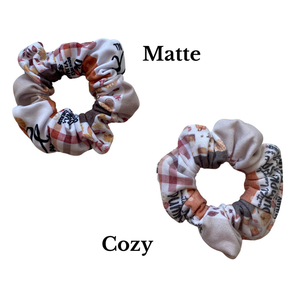 " I Love Fall Most of All" Faux Quilt Matte Scrunchie