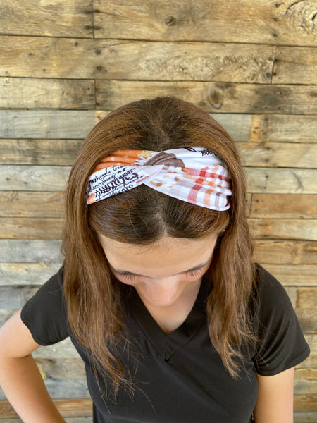 "I Love Fall Most of All" Faux Quilt Matte Faux Knot Headband