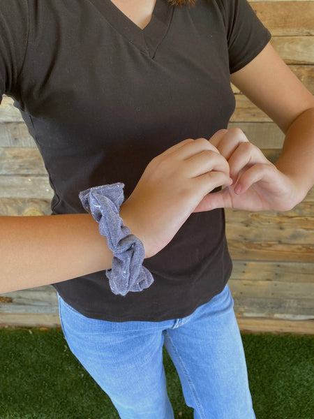 Subtle Gothic Lacy Bats on Soft Black Cozy Scrunchie