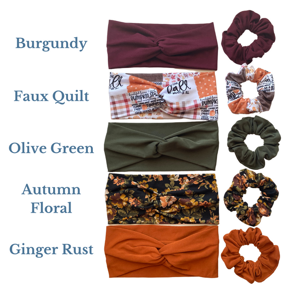 " I Love Fall Most of All" Faux Quilt Matte Scrunchie