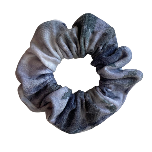 Misty Mountain Watercolor Trees Cozy Scrunchie with Blue, Grey, and Green