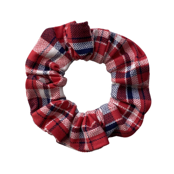 Red and blue plaid semi matte scrunchie