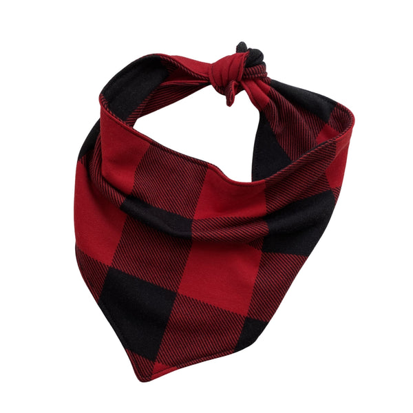 red and black buffalo plaid scARF bandana tied
