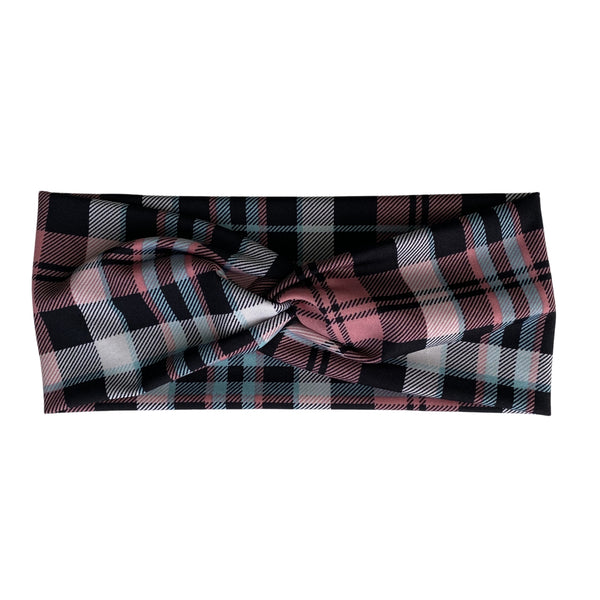 Aqua, Pink, and Black Plaid Ice Faux Knot Headband