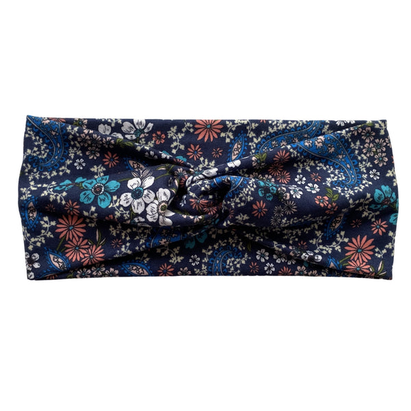 Daisy Paisley on navy semi-matte faux knot headband