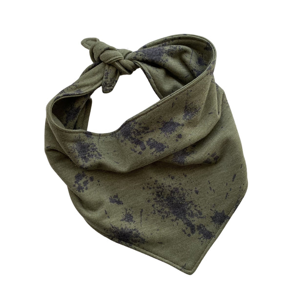soft black splatter on green scARF dog bandana tied