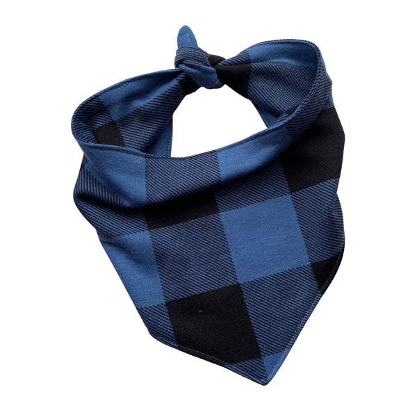 blue and black buffalo plaid cozy scARF tied pipevine designs