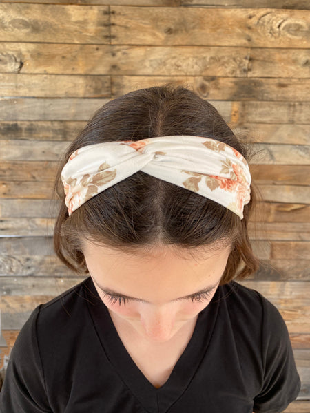 Spring Floral On Off-White Matte Faux Knot Headband