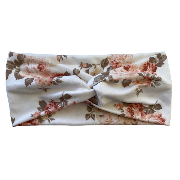 Spring Floral On Off-White Matte Faux Knot Headband