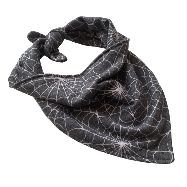 spider webs on soft black scarf dog bandana tied side view Pipevine designs