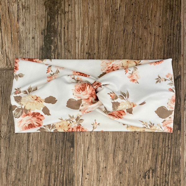 Spring Floral On Off-White Matte Faux Knot Headband