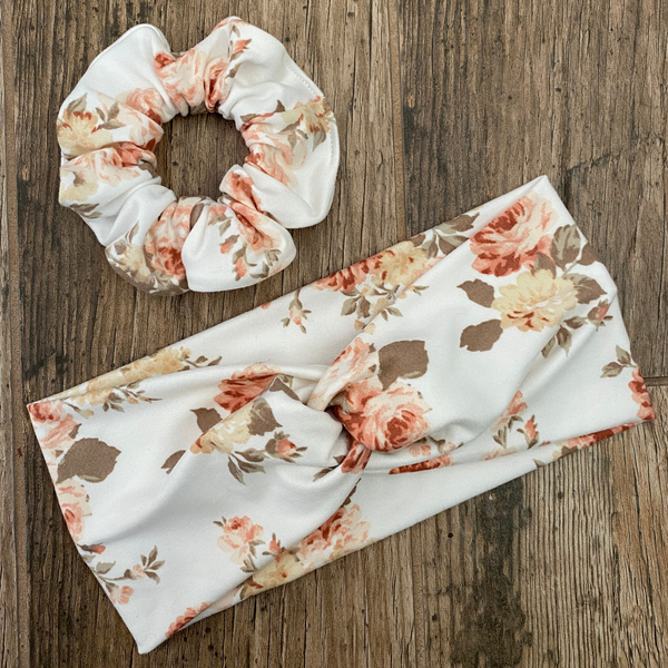 Spring Floral On Off-White Matte Scrunchie