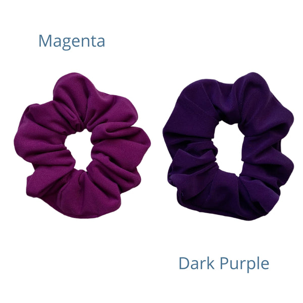 magenta ice scrunchie with a dark purple ice scrunchie Pipevine Designs