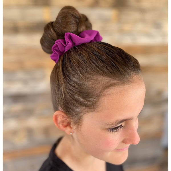 magenta ice scrunchie  on hair bun Pipevine Designs