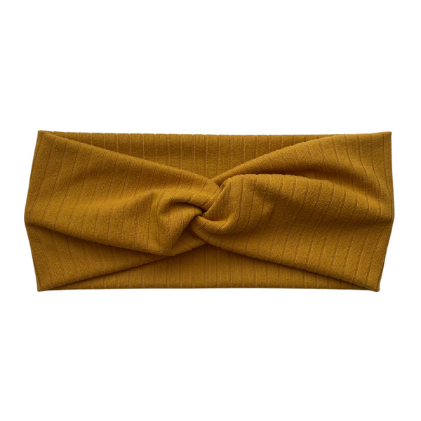Mustard ribbed faux knot headband ear warmer Pipevine Designs