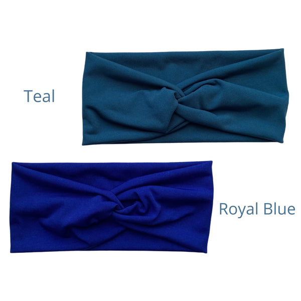 royal blue ice faux knot headband and teal ice faux knot headband. Pipevine Designs