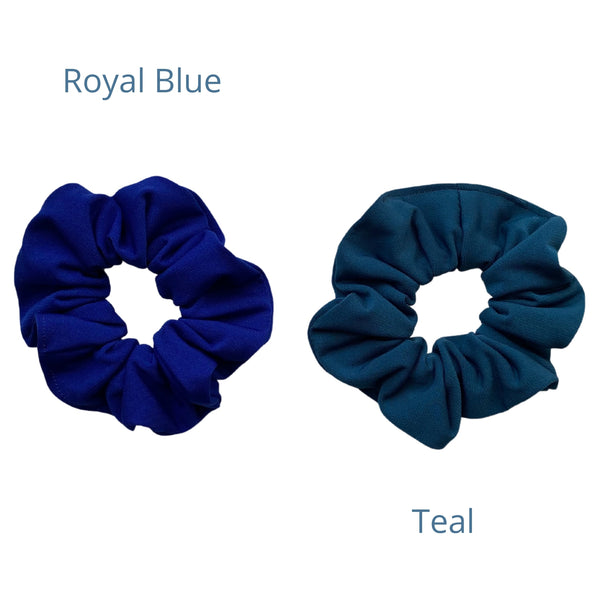 royal blue ice scrunchie with teal ice scrunchie. Pipevine Designs