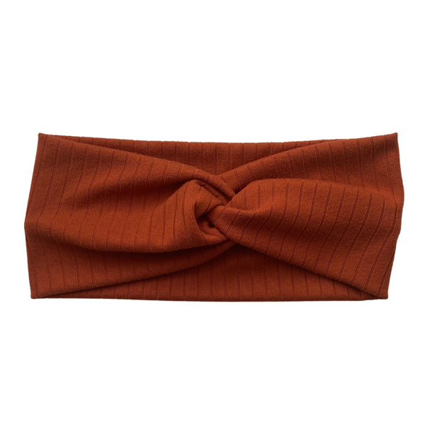 Rust Burnt Orange ribbed faux knot headband ear warmer pipevine designs