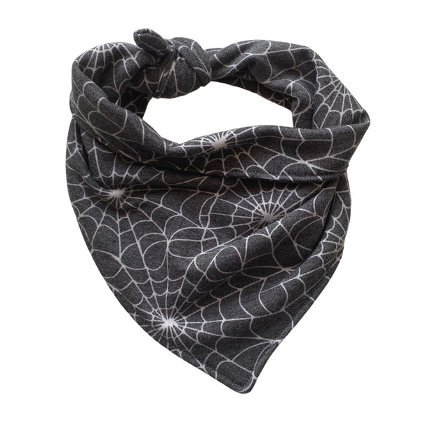 spider webs on soft black scarf dog bandana tied Pipevine designs