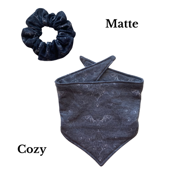 Gothic Lace Bats on Black Matte Scrunchie