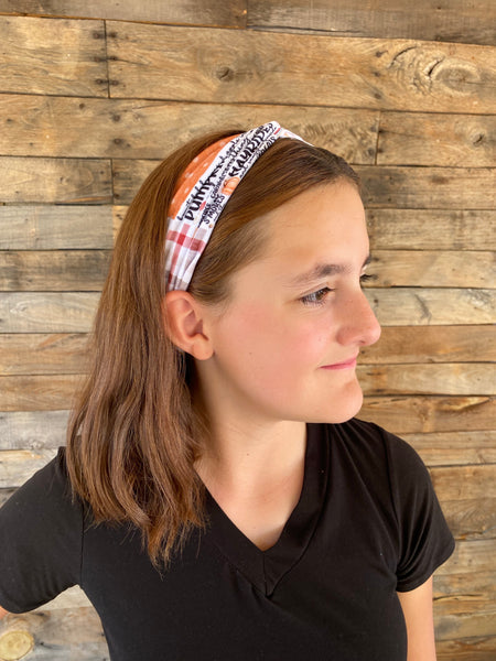 "I Love Fall Most of All" Faux Quilt Matte Faux Knot Headband