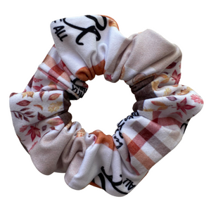" I Love Fall Most of All" Faux Quilt Matte Scrunchie