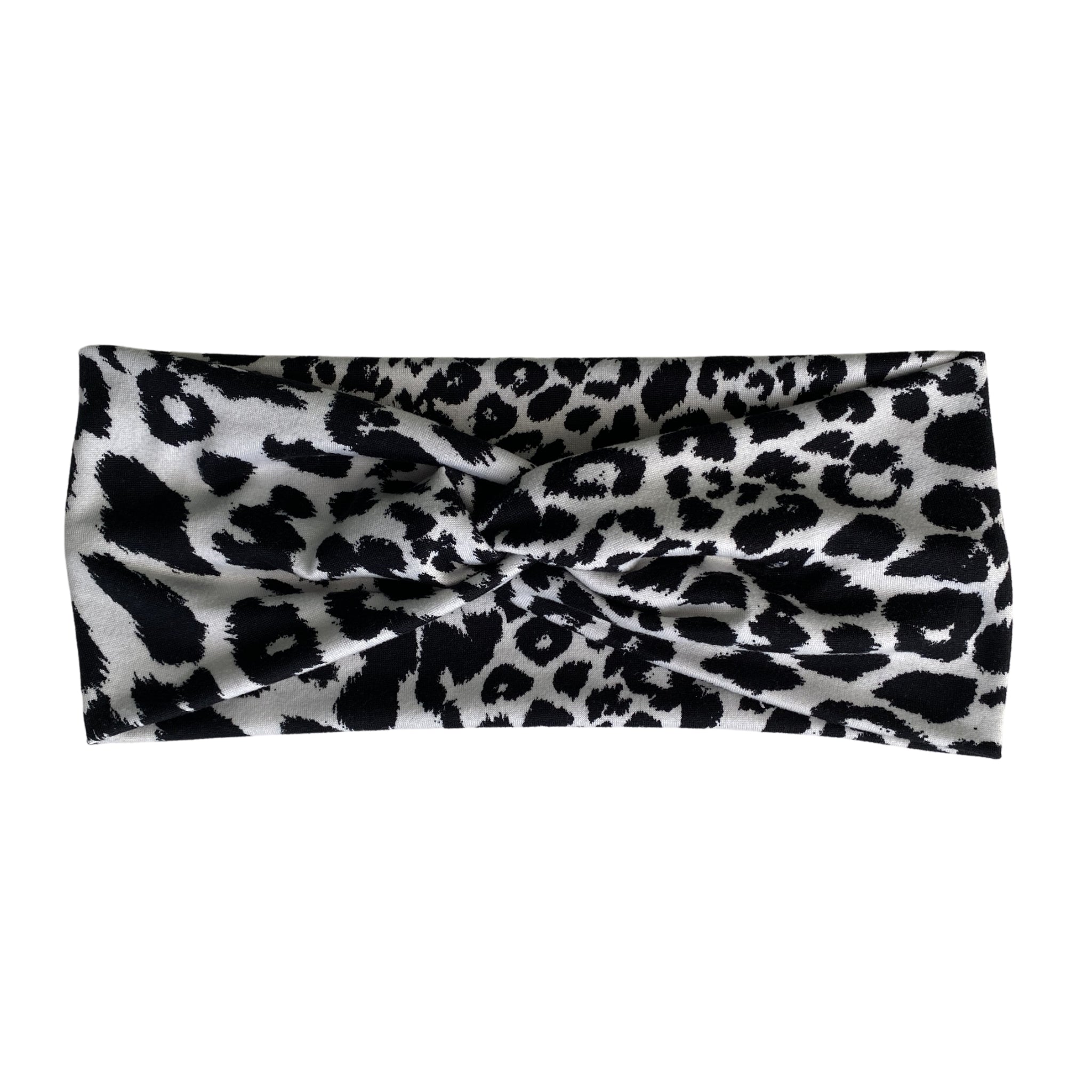 Snow Leopard. Black on white Faux knot headband