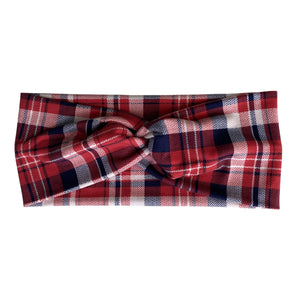 Red and Blue plaid faux knot headband