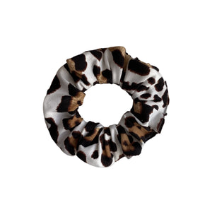 Light leopard on white semi-matte scrunchie