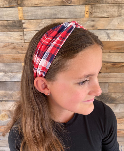 Red and Blue Plaid Faux Knot Headband