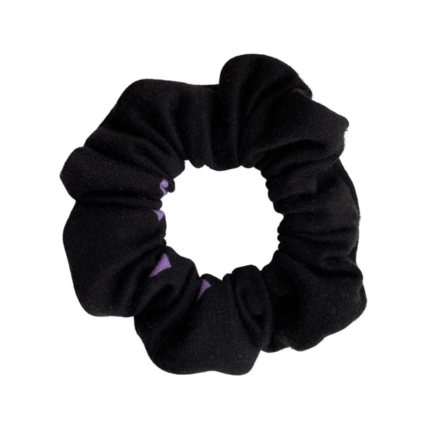 Purple Hearts on black scrunchie