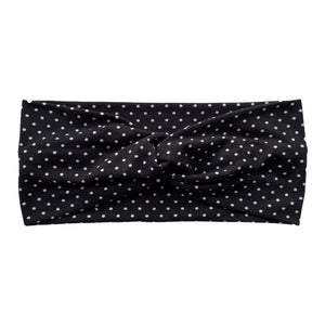 White small polka dots on black faux knot headband