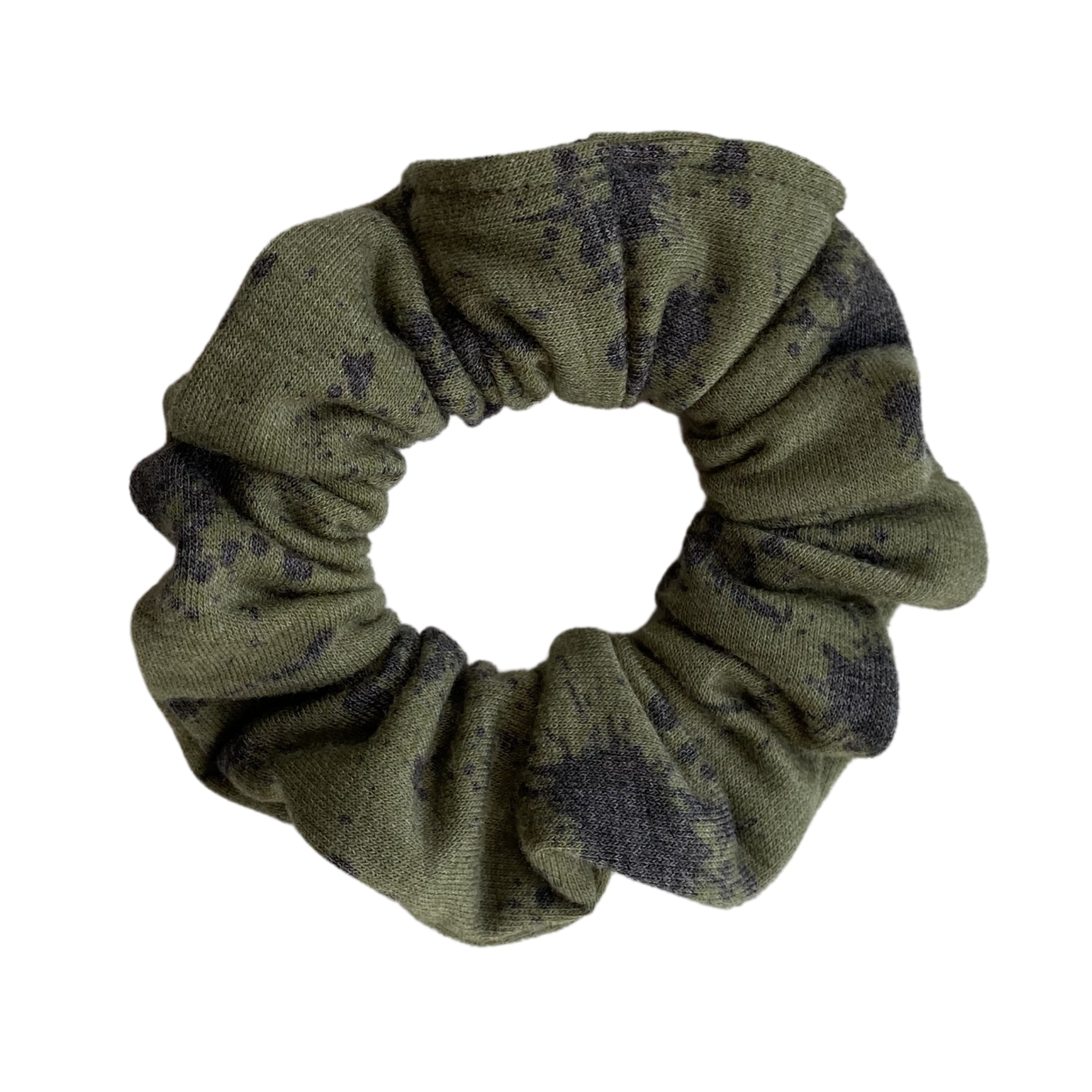 soft black splatter on green scrunchie