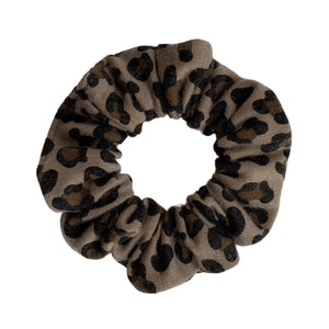 Small leopard on taupe scrunchie