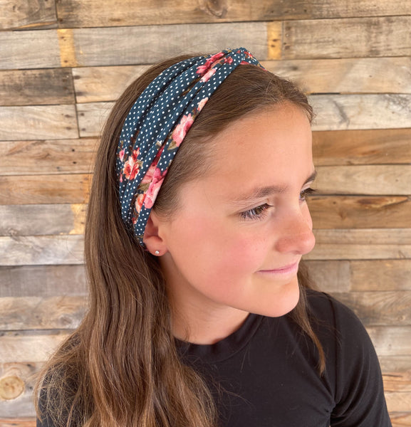 Hunter Floral and Dots Faux Knot Headband