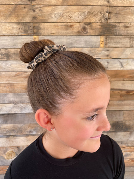Small Leopard on Taupe Scrunchie