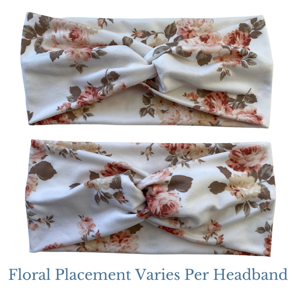 Spring Floral On Off-White Matte Faux Knot Headband