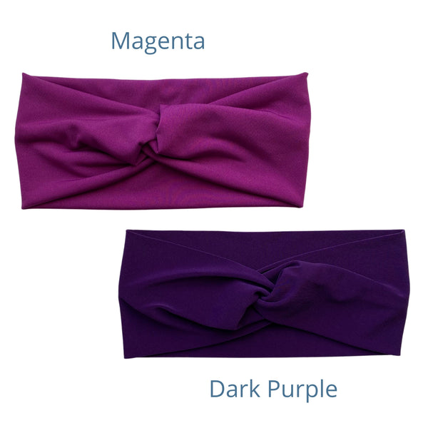 dark purple ice faux knot headband with magenta ice faux knot headband Pipevine Designs 