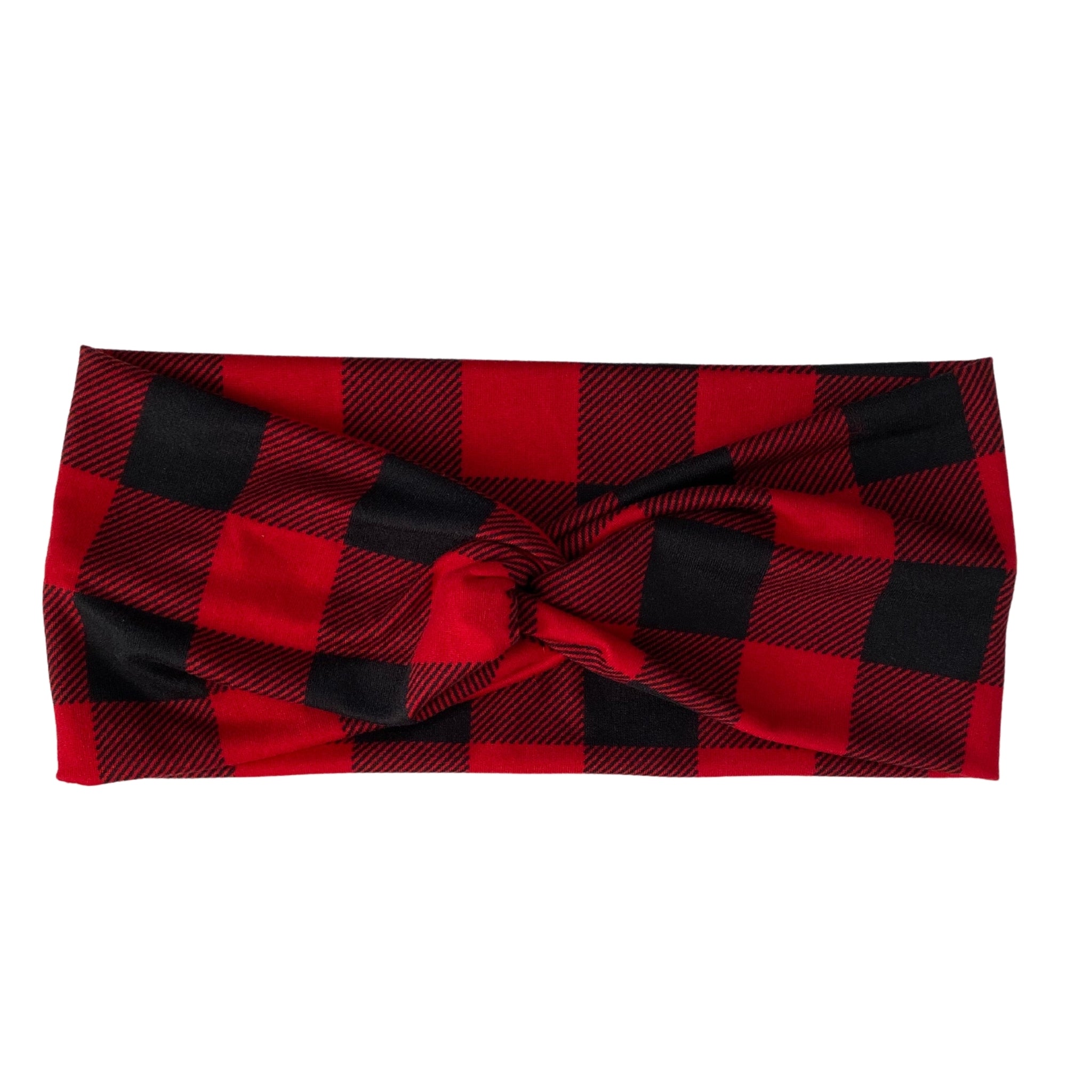 Red and black buffalo plaid matte faux knot headband Pipevine Designs 