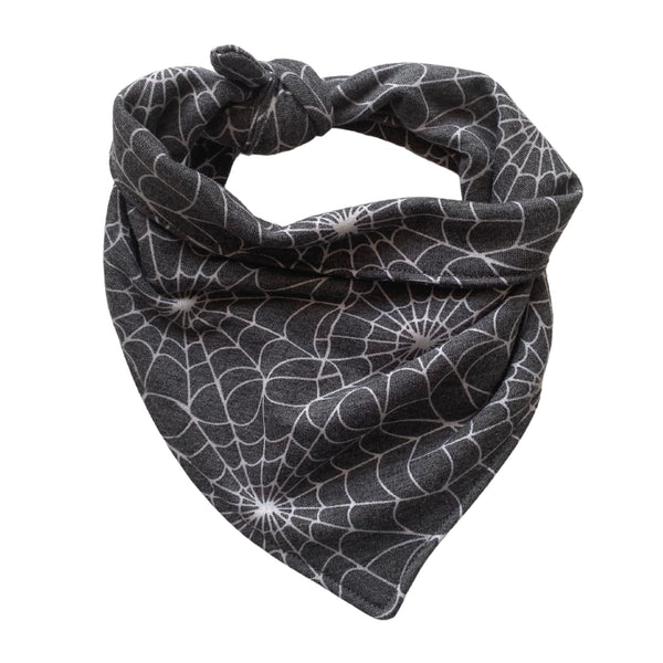spider webs on soft black scarf dog bandana tied Pipevine designs 